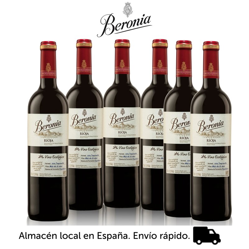 Boîte de 6 bouteilles de 750 ml, vin rouge, vert, beronia-do Ca Rioja, vin espagnol, vin rouge, écologique, remise des diplômes: 13,5%
