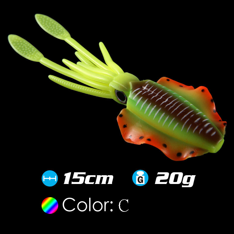 Spatium ขายโรงงานนุ่มตกปลา PVC กระโปรง Octopus เหยื่อ1Pcs 15Cm 20G Creature เหยื่อ Luminou เหยื่อตกปลาปลาหมึกล่อ