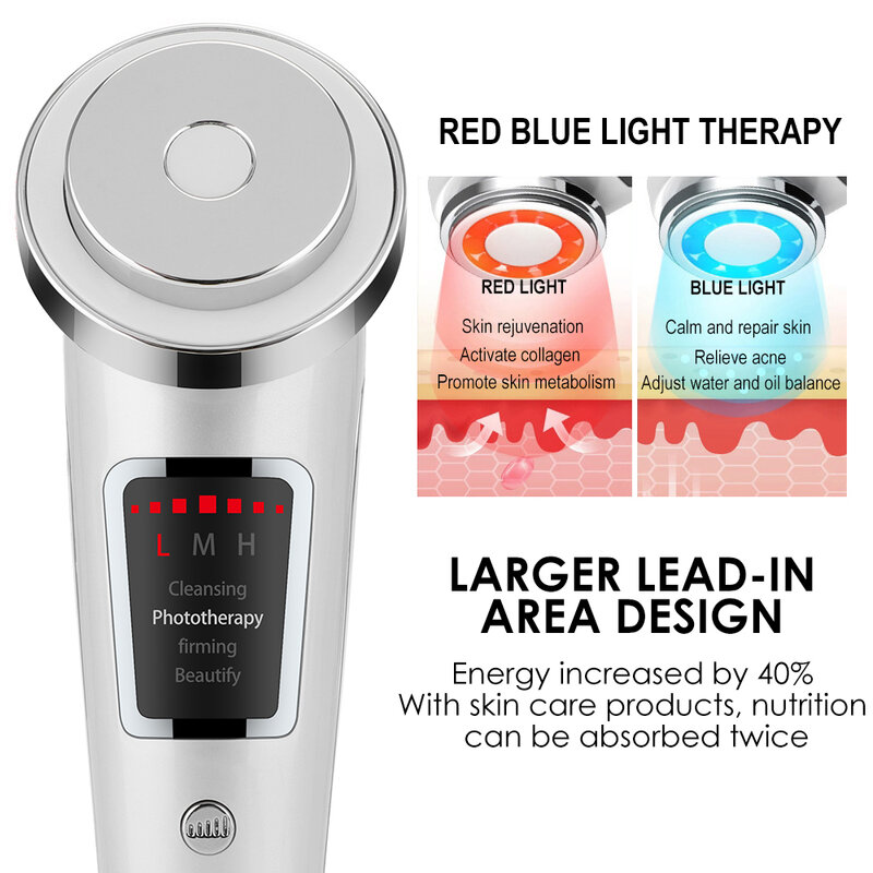 Wielofunkcyjny środek oczyszczający do twarzy urządzenia do masażu czerwony niebieski LED fototerapia pulsacyjne EMS narzędzie do pielęgnacji skóry oczu gładkie podnoszenie firmy upiększyć