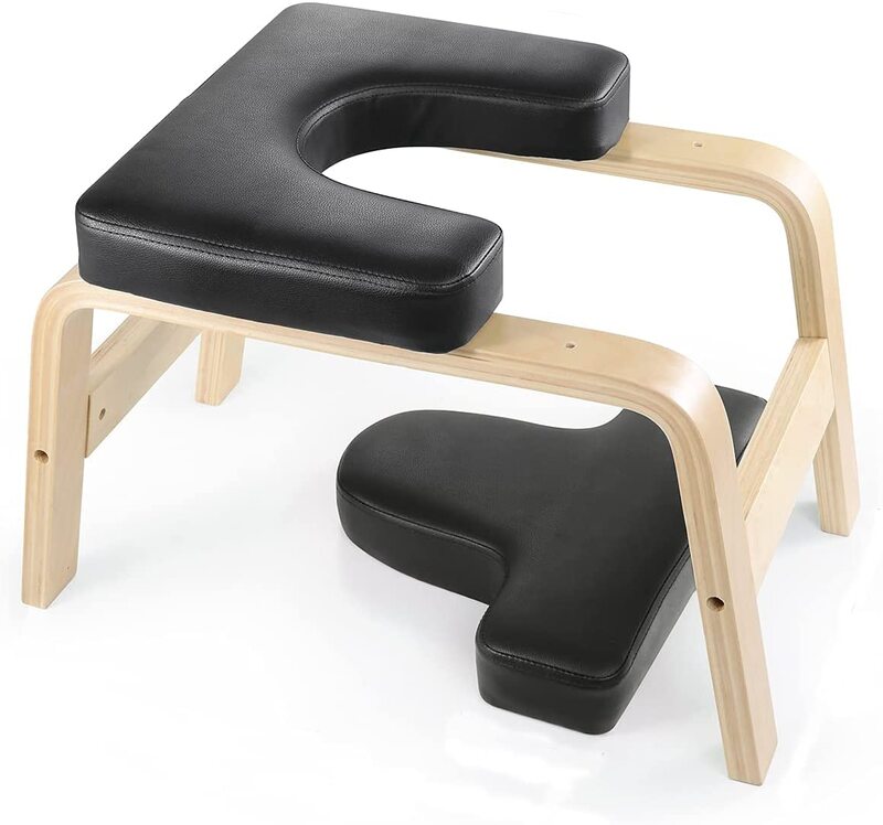 Cadeira de madeira da inversão do suporte da cabeça do banco do headstand da ioga handstand com almofadas do pvc para o treino, ginásio em casa unissex-alivia a fadiga