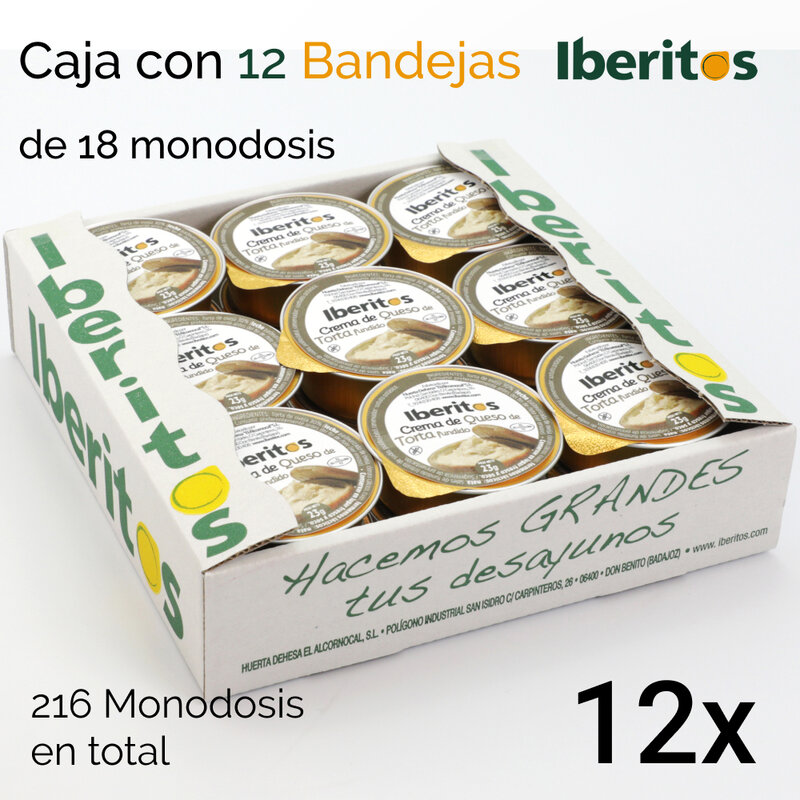 IBERITOS  - CAJA 12 Bandejas de Crema de QUeso de Torta fundido, con 18 unidades cada bandeja x 25g  - QUESO TORTA