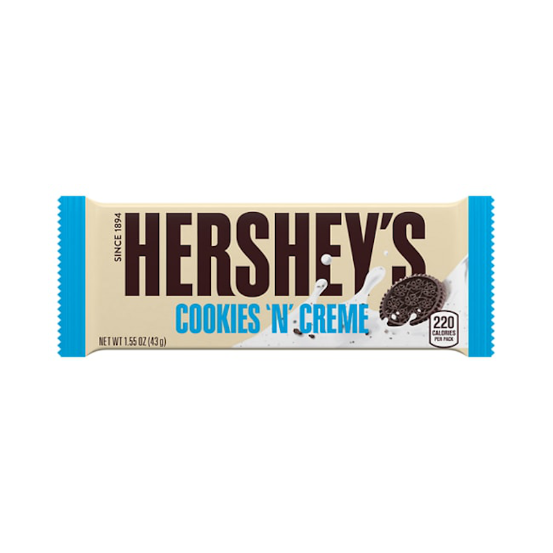 음식 Hershey's Cookies 'N' 오레오 쿠키가있는 화이트 크림 초콜릿 바