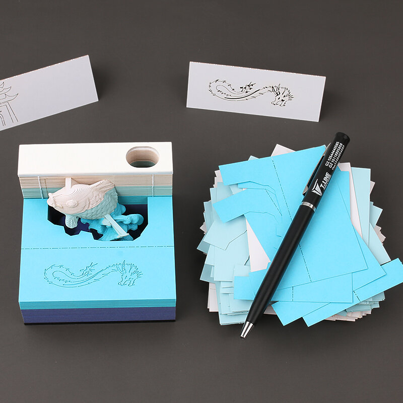 Cubos de bloc de notas 3D Koi, 155 hojas, modelo Lucky Charm, Cubo de notas, papel adhesivo de etiqueta personalizada, bricolaje, decoración para fiesta de cumpleaños, regalos