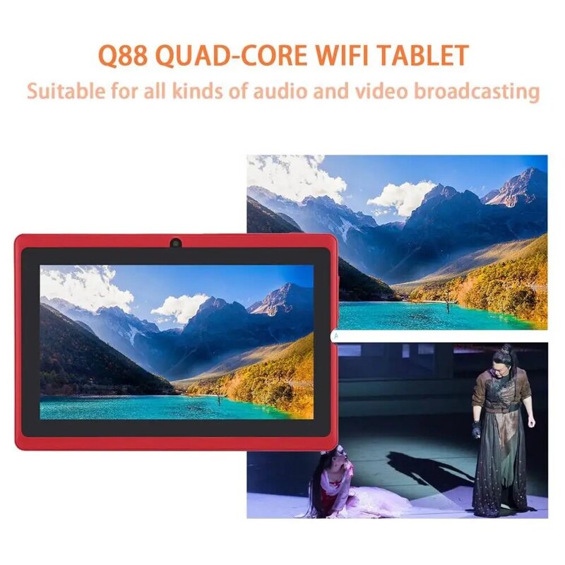 7นิ้วRefurbished Q88 Quad-Coreแท็บเล็ตWifi 7นิ้วUSB 512MB + 4GBทนทานแท็บเล็ตสีฟ้า
