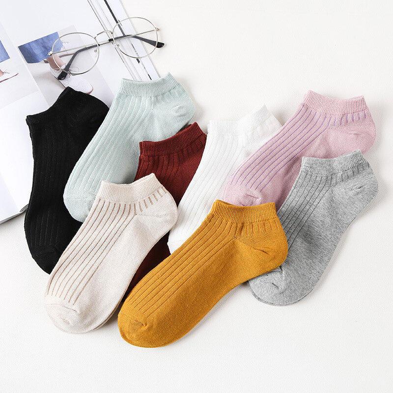 Sale Cotton Stripes Solid Color Women Short Socks Simple Harajuku Boys Girls Ankle Socks Unisex Comfortable