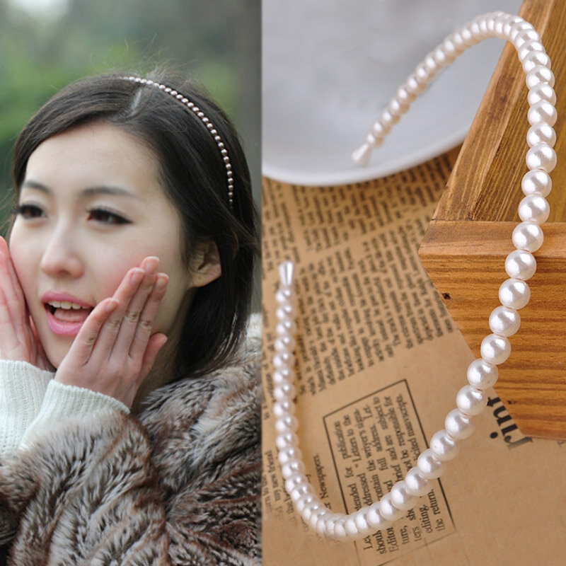 Diadema Coreana de perla blanca de imitación para mujer, accesorios para el cabello para regalo de San Valentín de boda