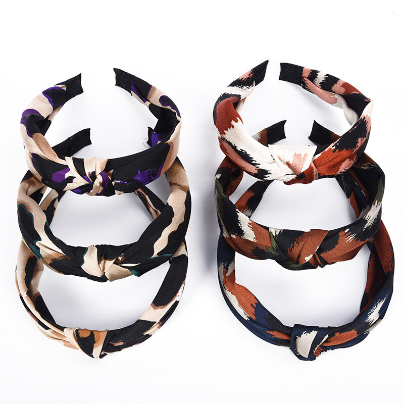 Diadema con nudo de algodón de leopardo para mujer, bandana elástica cruzada Popular, accesorios para el cabello para mujer