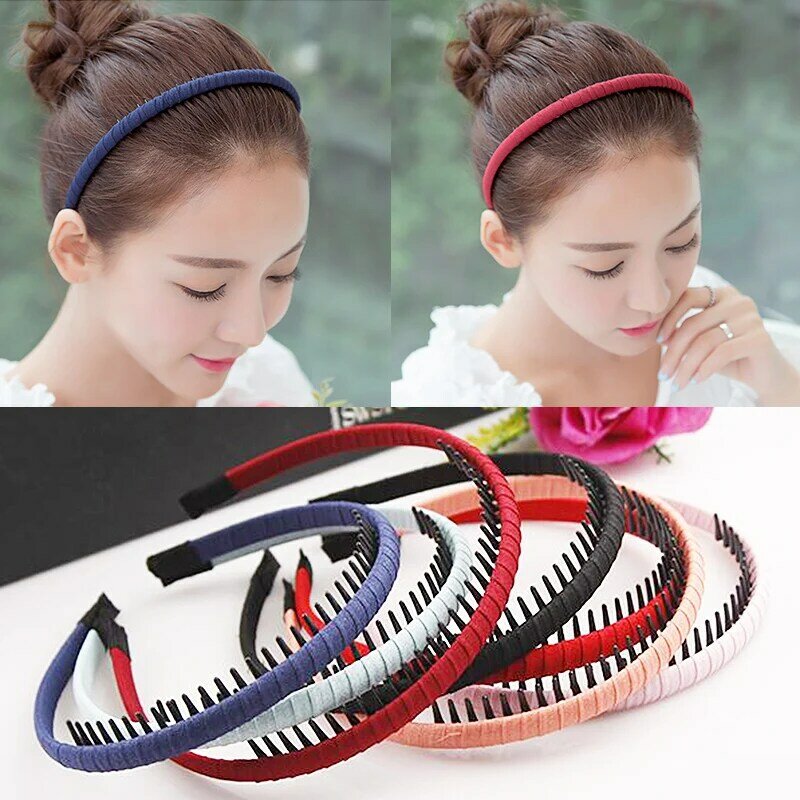 Sale Korean plastic Cloth Wrap Women Headband with Teeth Adult Hair Accessories Solid Fashion Gilrs Hairwear Hair Hoop