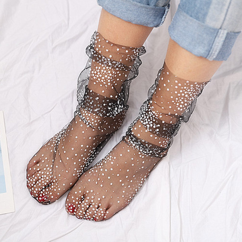 Moda Harajuku dulce Ultra-malla delgada mujeres calcetines elásticas nuevas flores de impresión transparente verano corto estudiantes Calcetines
