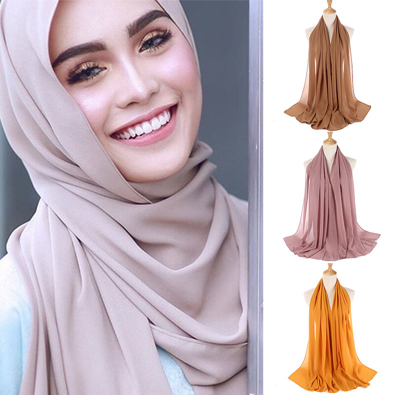 Bufanda de Color sólido nacional para mujer, cinta para cabello de chifón, chales suaves, Hijab musulmán de alta calidad