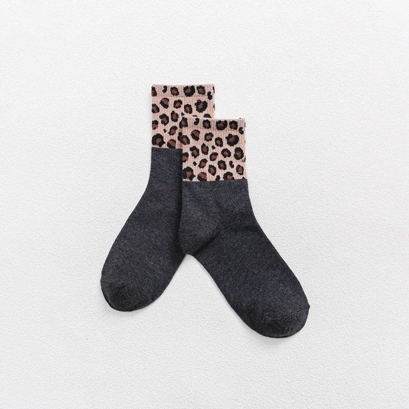 Fashion Harajuku Winter Warm Women Socks Comfortable Casual Splicing Cotton Leopard Funny Socks