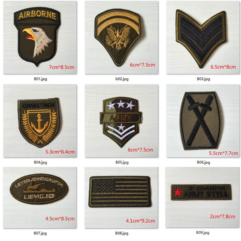 Conjunto de tema militar bordado, super qualidade, 9 peças, mix, patches para roupas, costura, ferro, emblema, apliques do exército