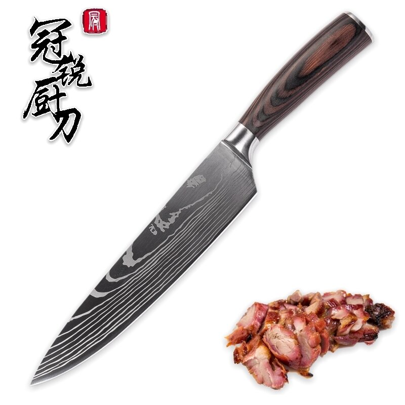 Chef knife 8 inch high carbon stainless steel Damascus laser pattern kitchen knives butcher cooking tools kitchenware gift knife