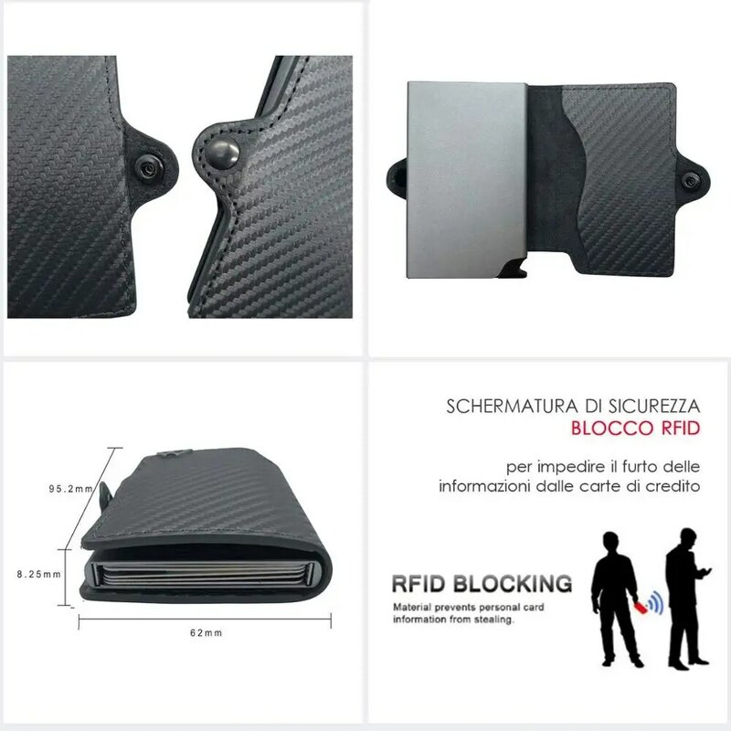 ALEXYS Porta Cartões de crédito RFID / Porta Dinheiro / Botão Pop-up / Carteira Super Fina / (Preto Carvão)