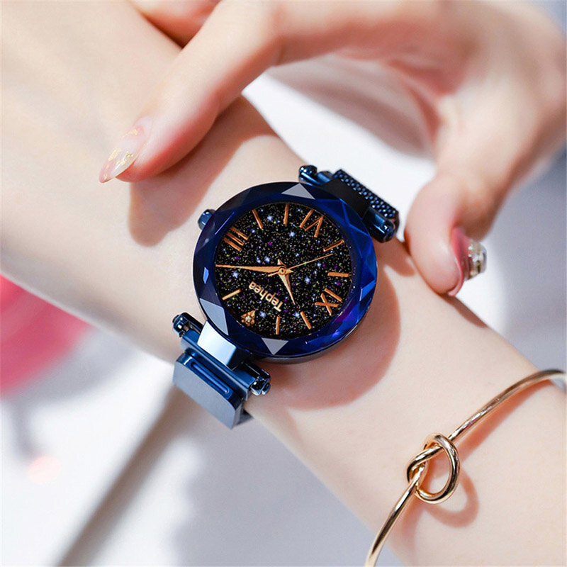 高級女性の腕時計磁気星空女性時計クォーツ腕時計ファッションレディース腕時計リロイ mujer レロジオ feminino
