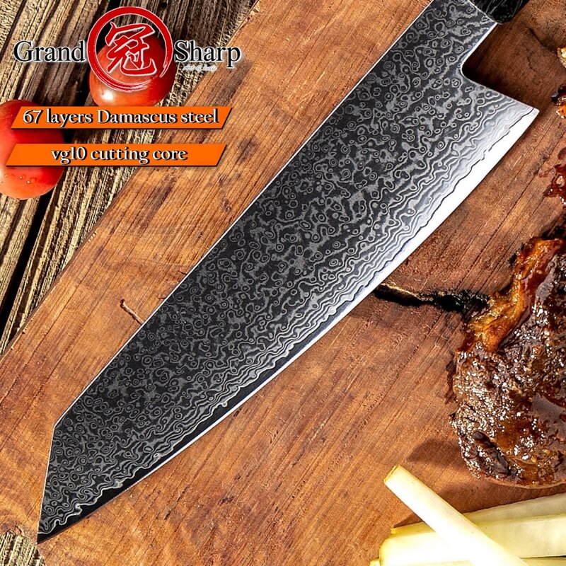 Faca de chef damasco, faca japonesa de kiritsuke vg10, aço inoxidável damasco japonês com cabo brilhante, ferramentas para cozinha, corte de casa