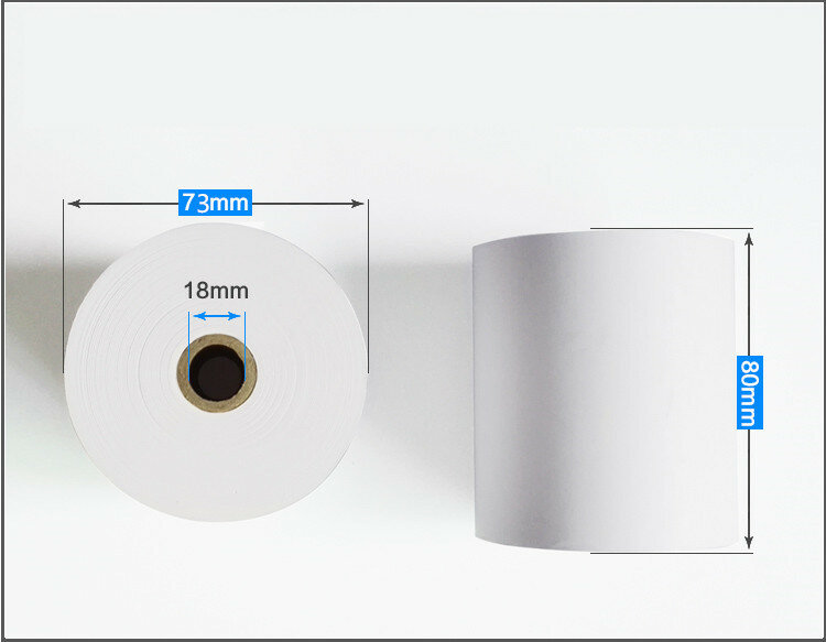 EFTPOS-rollo de papel térmico de una sola capa para caja registradora, rollo de madera pura, diámetro real de 73mm, 80x73mm, 80x80mm, lote de 2 rollos