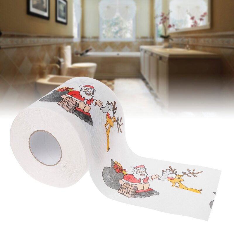 2 Layers Christmas Santa Claus Deer Toilet Roll Paper Tissue Living Room Decor Toilet Tissue Gift