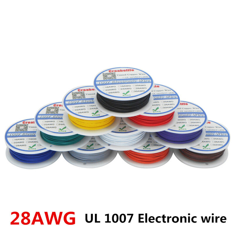 Câble électrique isolé UL 1007 28awg, 10 couleurs, fil PCB en cuivre étamé, Certification RoHS UL LED