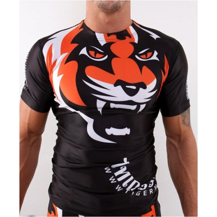 SOTF Elastis Ketat Body-Building Pakaian Tiger Muay Thai MMA Muay Thai Tinju Kemeja Lengan Panjang "Tanda Tangan" seri Hitam Orange
