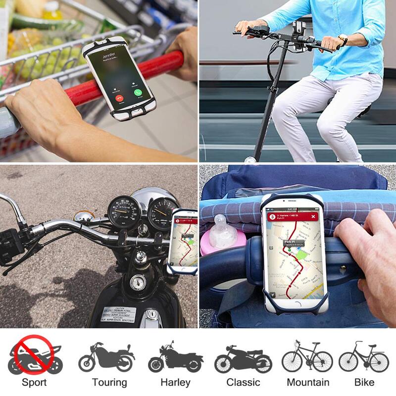 Support de téléphone de vélo universel réglable en silicone, GPS/carte/heure/musique pour iPhone XS/XR/8/8