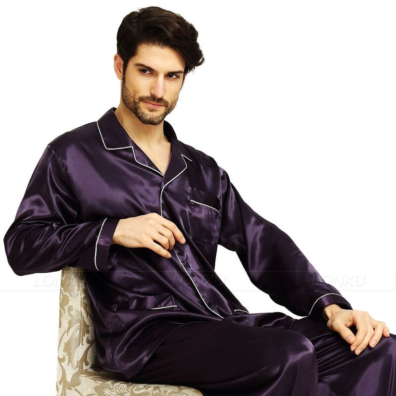 Pijamas de cetim de seda para homem conjunto de pijamas conjunto de pijamas loungewear eua, m, l, xl, xxl, xxxl, 4xl _ se encaixa em todas as estações