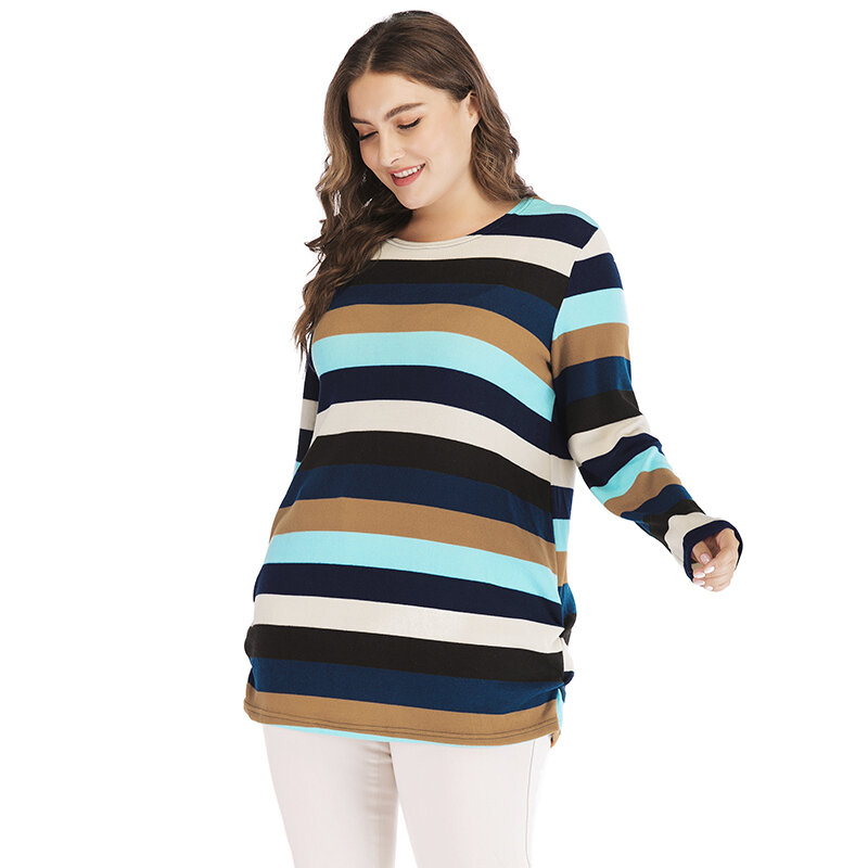 2019 jesień koreański paski swetry Plus rozmiar 3XL 4XL 5XL kobiety swetry i pulowery ponadgabarytowych z dzianiny bluzki kobiet długi sweter