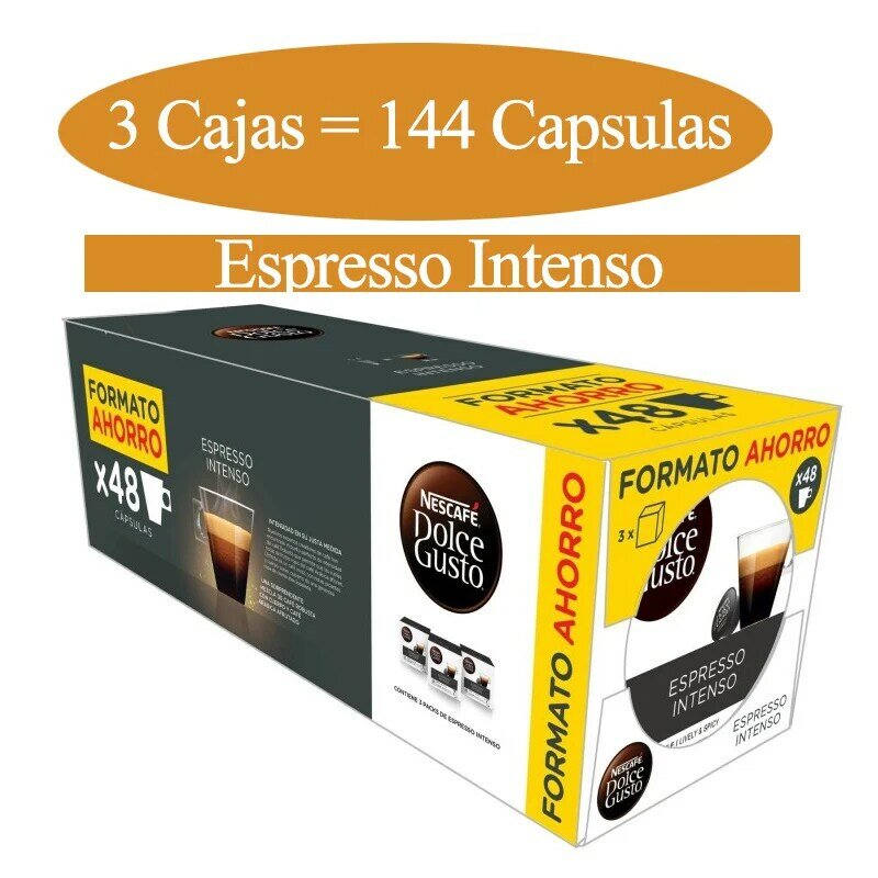 Capsulas de cafe Dolce Gusto de Nespresso. Espresso intenso y Ardenza, cortado, con leche, Ristretto barista. Pack 144 capsulas
