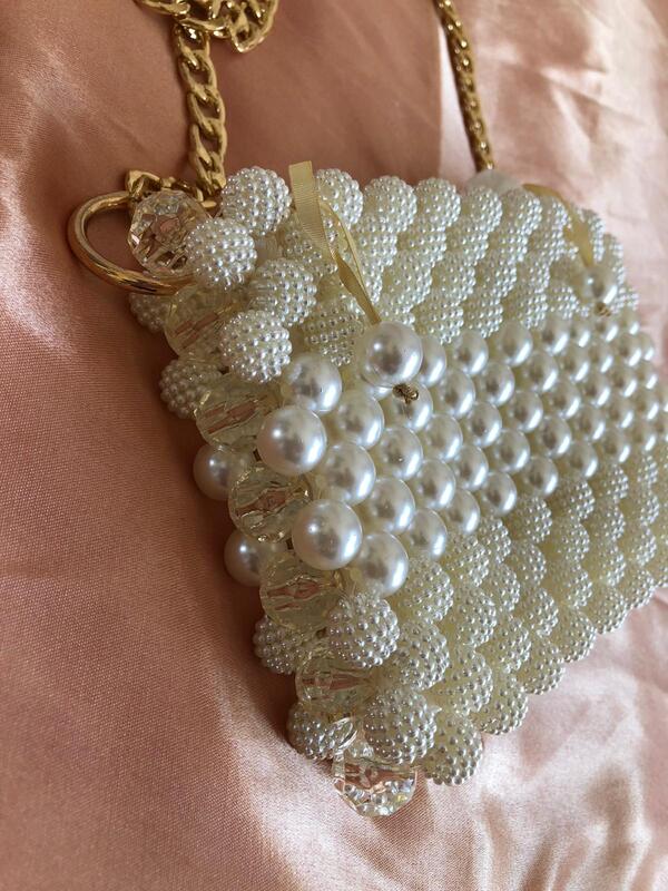 Crystal Handbag Beaded Women's Bag Stylish Personalized Design Chain Strap Beige Color 2021 Fashion Pearl Purse Handle Tote Case