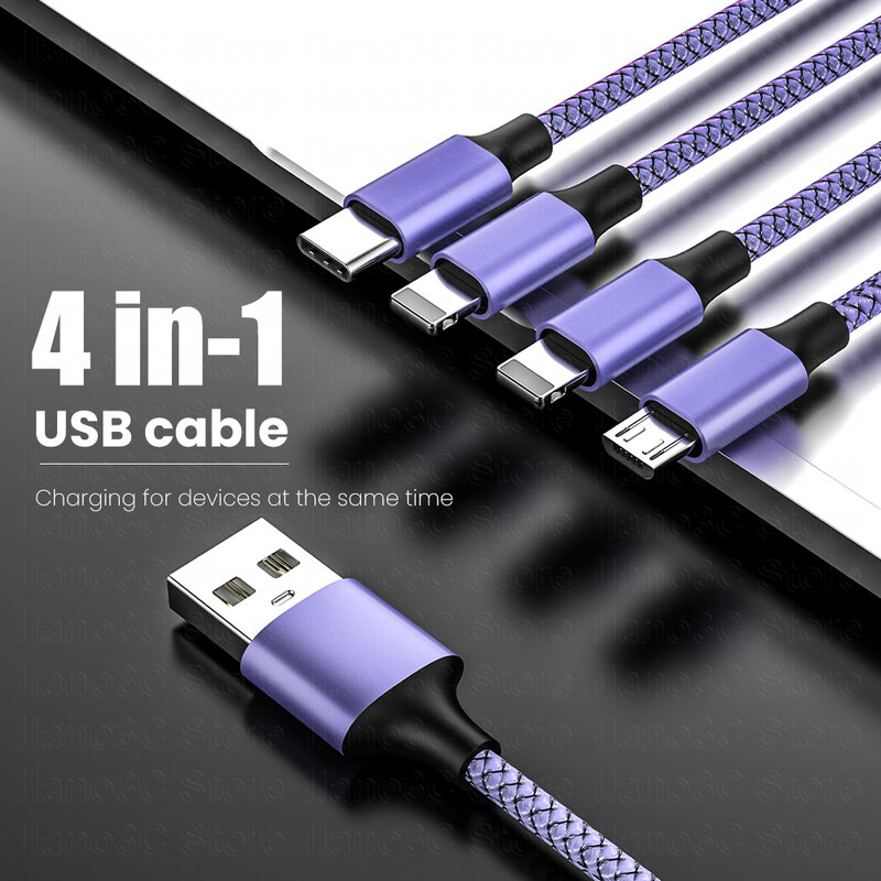 3A 4 in 1 cavo USB C cavo di ricarica cavo di ricarica Micro USB per iPhone 13 12 11 cavo dati Huawei Xiaomi Samsung Lightning Cable