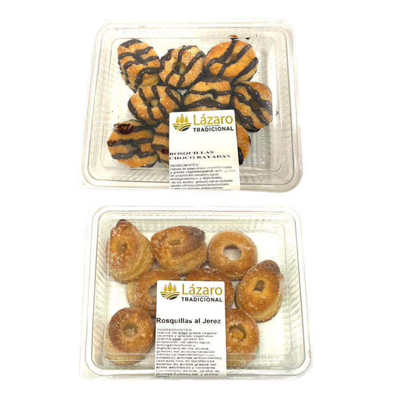 Pacote lázaro sortidas 2 donuts blister para xerez. 600g, 1 original sherry donuts 300g e 1 de chocolate sherry donuts.