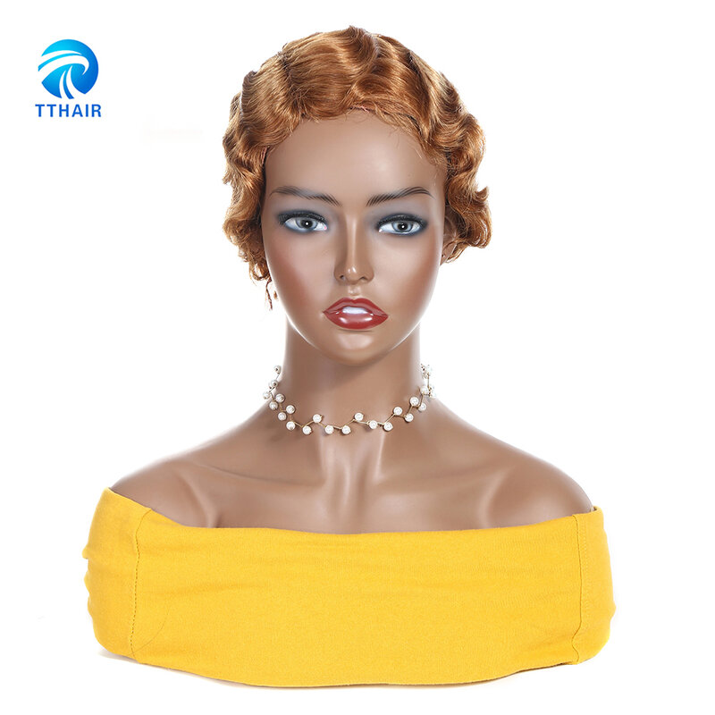 TTHAIR – perruque brésilienne naturelle Remy, coupe Pixie courte, ondulée, pour femmes africaines