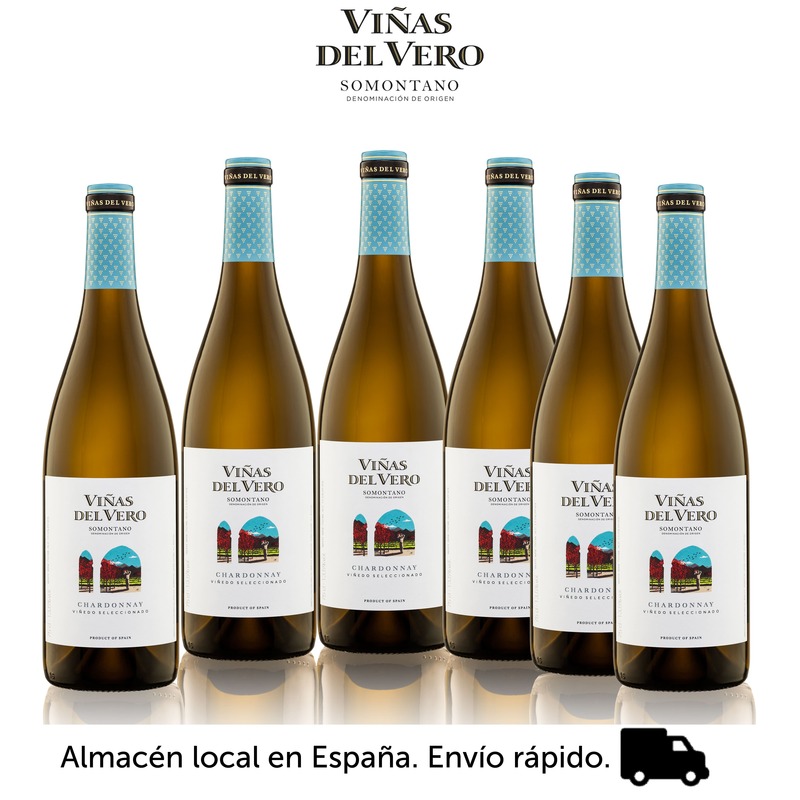 Vero chardonnay videiras-vinho branco-do somontano-caixa de 6 garrafas de vinho 750 ml-transporte da espanha-vinho-branco