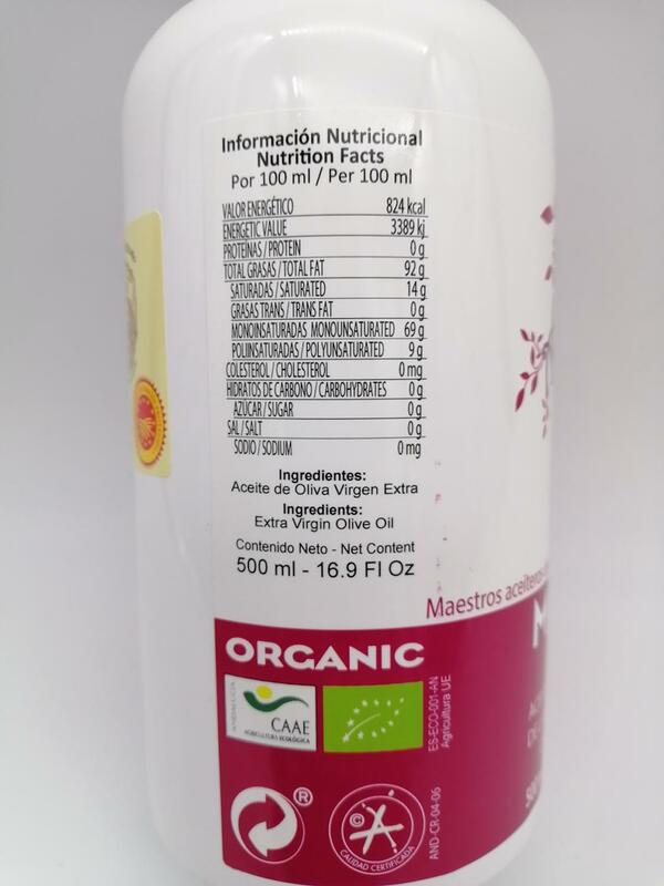 Morellana picuda, prémio de azeite extra virgem da espanha, orgânico, 0,5 litros