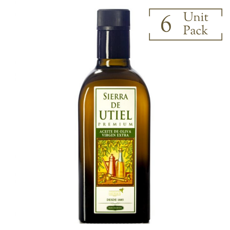 Sierra de Utiel - Olio di oliva Vergine Extra Premium - Bottiglia 500 ml (6 unità) - Prodotto Naturale Origine Spagna