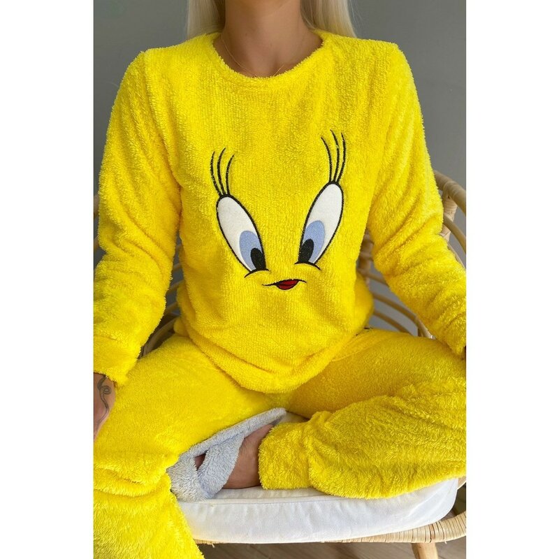 女性のための黄色い鳥のデザインのパジャマセット,快適で柔らかな質感,柔らかく,エレガントな,高品質