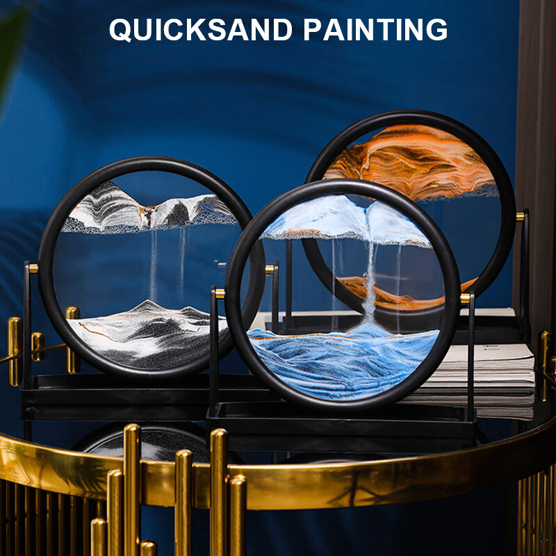 7/12インチの移動砂アート絵ガラス3D砂時計深海でsandscapeモーション表示家の装飾のため流れるキッズギフト