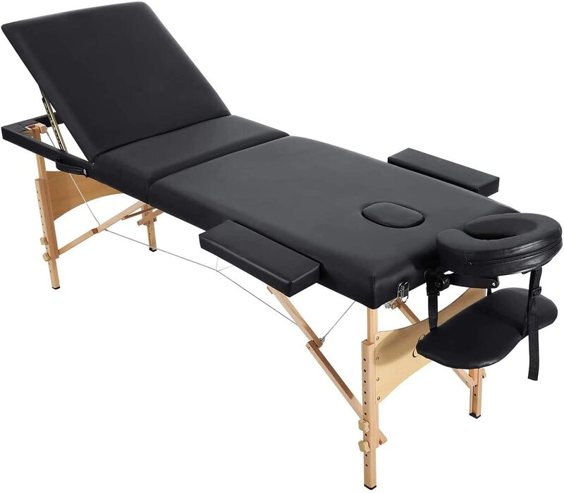 Pés de madeira portáteis 3 seções da cama dos termas da tabela de massagem com o saco de transporte do furo da cara