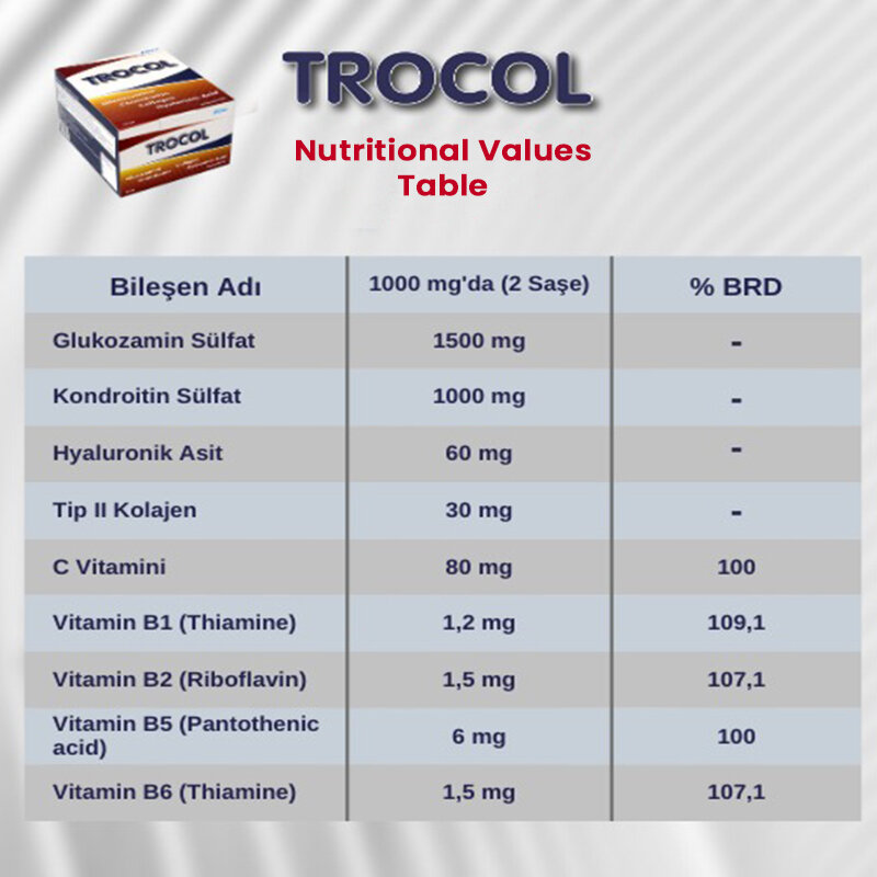 Trocol Sachet for Joint Pain (300g) Glucosamine Chondroitin Collagen Type II-Hyaluronic acid - Supplementary Food Protects and supports the immune system