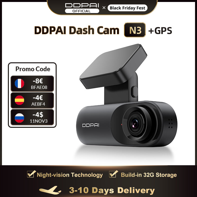 DDPAI Dash Cam Mola N3 1600P HD GPS Kendaraan Drive Auto Video DVR 2K Android Wifi Smart Connect Perekam Kamera Mobil 24H Parkir