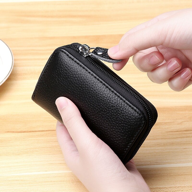 Portefeuille en cuir véritable pour hommes et femmes, porte-cartes de crédit, porte-cartes d'identité, petite pochette d'affaires