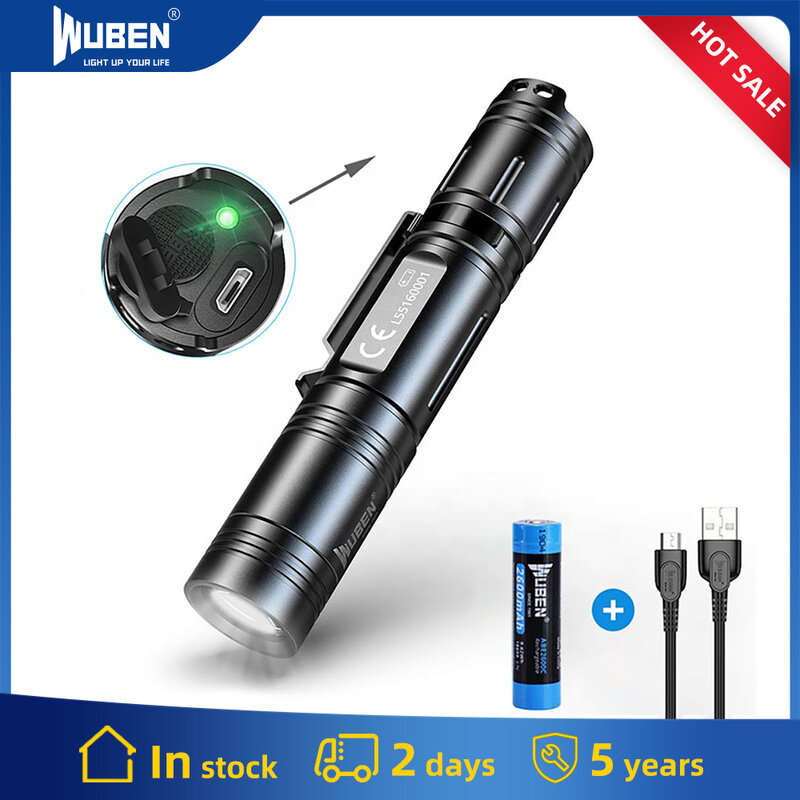 WUBEN-linterna Led L50 de 1200 lúmenes, linterna táctica recargable por USB, luces de batería 18650, resistente al agua IP68, portátil, para campamento