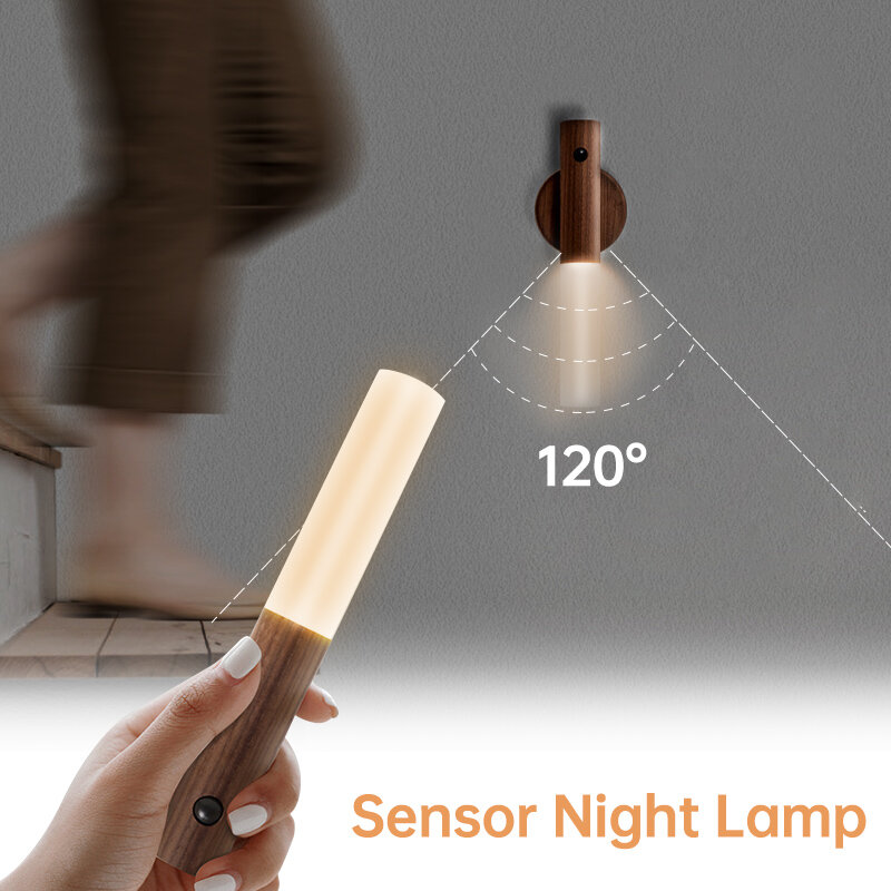 Lampka nocna LED światło na czujnik ruchu bezprzewodowa lampka USB z możliwością ładowania oświetlenie ścienne do sypialni szafy schodowej