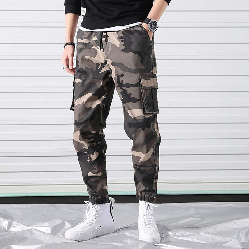 Homens camuflagem calças de carga ao ar livre tático militar calça casual streetwear jogger bolsos calças de algodão tamanho grande 7xl