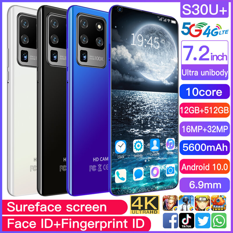 Globale Versione S30u + da 7.2 pollici Grande Schermo 12GB + 512GB Smartphone Android10 MTK6799 5600mAh 5G cellulare Triple SIM Del Telefono Cellulare