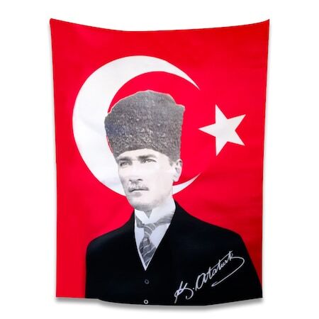 Kalpaklı Ataturk Turkish Flag-Quality Printing-Satin