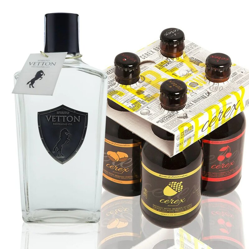 CEREX 팩 4 맥주 공예 Cerex 33cl Pilsen 도토리 체리 브라운 + botle gin Spirito Vetton Dry 700ml