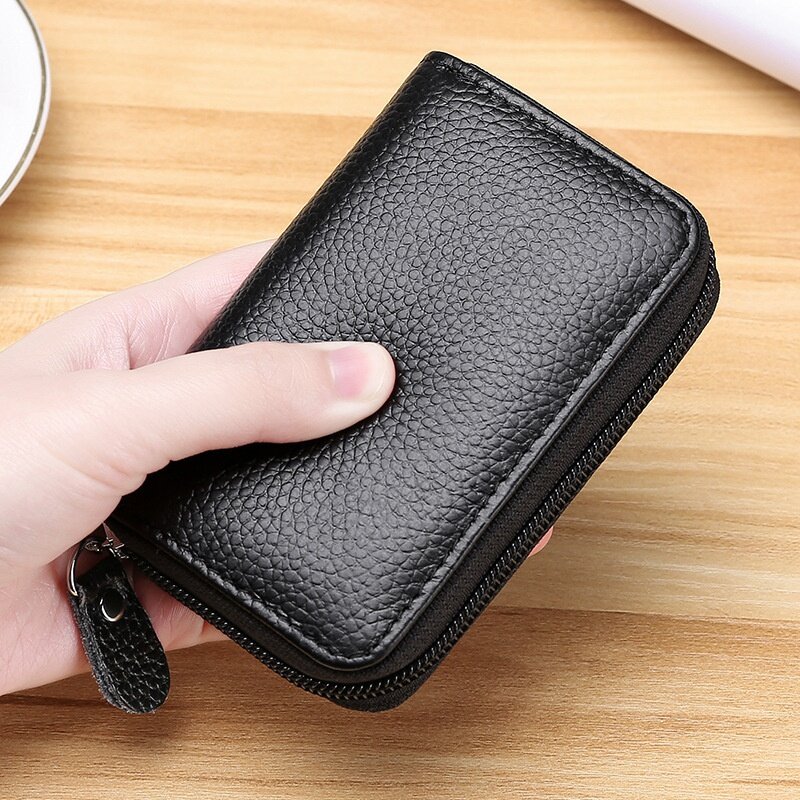 Portefeuille en cuir véritable pour hommes et femmes, porte-cartes de crédit, porte-cartes d'identité, petite pochette d'affaires