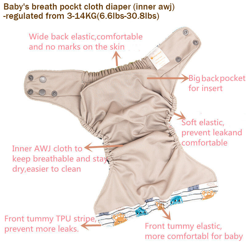 Baby's Breath lavável reutilizável pano fralda de bolso, reciclado, 0-2years, 3-12kg