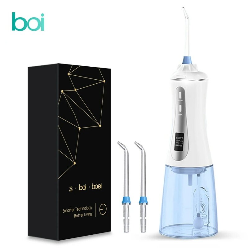 Boi-irrigador Oral eléctrico para dientes postizos, dispositivo con pantalla LCD, 5 modos, tanque de 350ml, recargable por USB
